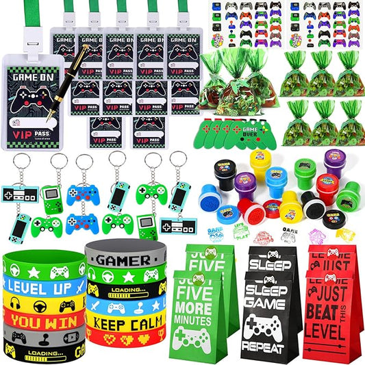 102 Video Game Party Favors Birthday Supplies Silicone Bracelet VIP Pass Holder Stamper Keychain Tattoo Stickers Goodie Bag Fillers Gaming on Toy Gift Kid Boy Gamer Party Favors