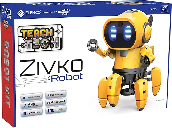 Elenco Teach Tech “Zivko The Robot”, Interactive A/I Capable Robot with Infrared Sensor, STEM Learning Toys for Kids 10+, includes Assembly Parts