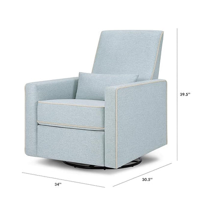 DaVinci Piper Upholstered Recliner and Swivel Glider in Heathered Blue with Cream Piping, Greenguard Gold & CertiPUR-US Certified
