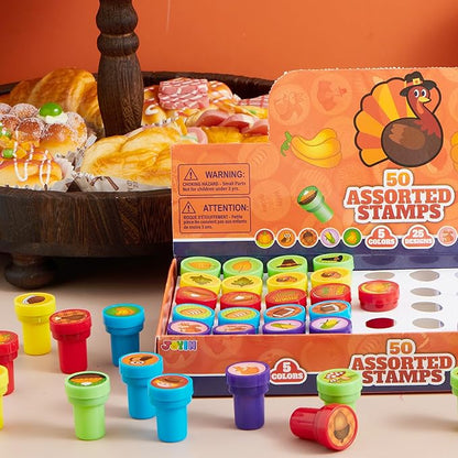 JOYIN 50 Pcs Thanksgiving Stampers, Stamps for Kids Age 3-5, Turkey Party Favor Supplies, Thanksgiving Arts & Crafts for Kids Family Activities, Classroom Exchange Prizes Gift, Fall Stamper Assortment
