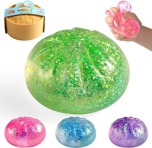 Glitter Dumpling Squishy,Rare Style Sugar Squishies Dumpling Mystery Box, Viral Bao Bun Food Squeeze Toy,Stress Relief Fidget Toys (Green)