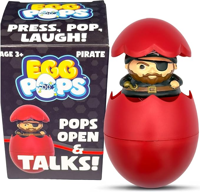 Egg Pops Talking Easter Egg Toy - Figure Pops Up & Plays Sounds, Easter Basket Stuffers for Teens - Interactive Kids Toys or Funny Gag Gifts for Teens, Cute Collectible Spring Character (Pirate)