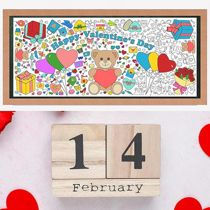 Valentines Giant Coloring Poster/Tablecloth-Valentines Day Gifts for Kids Classroom School-30 x 72 Inches Jumbo Coloring Banner Kids Crafts Games Activities Toys Decor Party Decorations