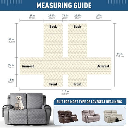 TAOCOCO 100% Waterproof Loveseat Recliner Cover-Recliner Cover with Non-Slip Granule, Recliner Chair Covers with Elastic Band,Washable Recliner Chair/Protector for Pets(Light Gray, 2 Seater)