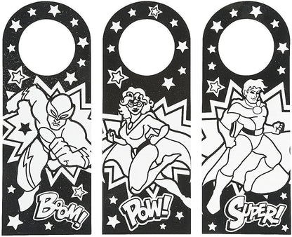 Color Your Own Fuzzy Superhero Door Knob Hanger - Makes 24 - Crafts for Kids and Birthday Party Activities
