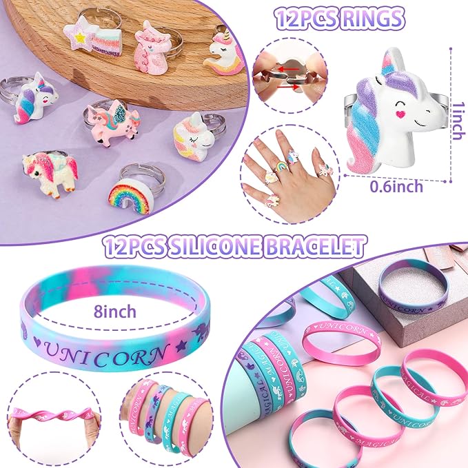 96PCS Unicorn Party Favors for Kids Coloring Masks DIY Craft Fufu Stress Toys Watercolor Pen Rings Stickers Bracelets Gifts Goodie Bags Pinata Fillers Stuffers Girls Unicorn Birthday Party Supplies