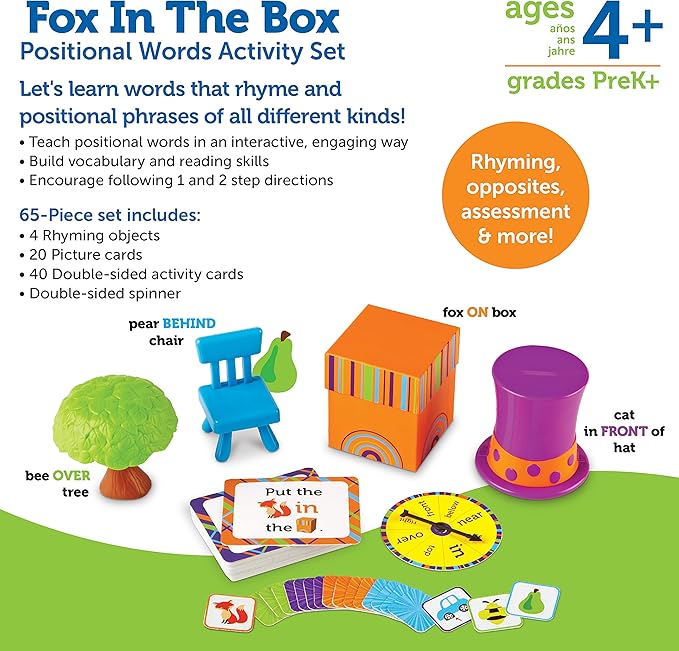 Learning Resources Fox In The Box Position Word Activity Set - 65 Pieces, Ages 4+ Preschool Learning Games, Kindergartner Back to School Games, Classroom Games for Teachers, Phonics Game for Kids