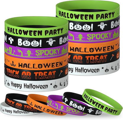 NEBURORA 24 Pcs Halloween Rubber Bracelets Silicone Wristbands Halloween Party Favors Trick or Treat Gifts Goodie Bag Stuffers