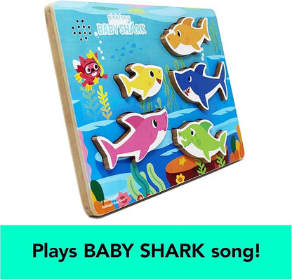 Spin Master Games, Pinkfong Baby Shark Musical Wooden Sound Puzzle, Plays Viral Song, Baby Shark Toddler Toys, for Fans of Baby Shark & Kids Who Love Music, for Ages 2 & Up
