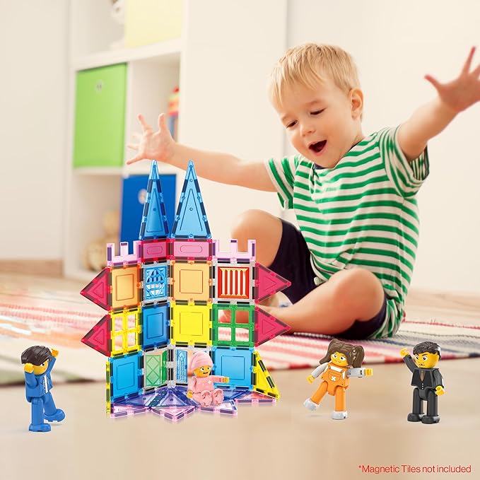 Picasso Toys Magnetic Action Figures 8 Piece Family Character for Construction Building Block Tiles Toddler Toy Set Magnet Expansion Variety Pack Educational STEM Learning Kit Pretend Playset PTA11