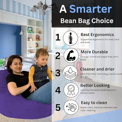 Bean Bag Chair Cover (No Filler) | Fur Resistant Microsuede | Adult Size | Stuffed Animal Storage for Kids Or Adults | Double Stitched | Durable Zipper | Soft Premium