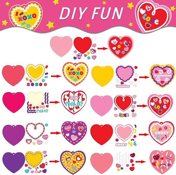 chiazllta 36 Set Valentine's Day Craft Kits DIY Heart Craft for Kids, Make Your Own Valentines Hearts Ornament Bulk Valentine's Day Paper Decorative Kit for Home Class Game Activities