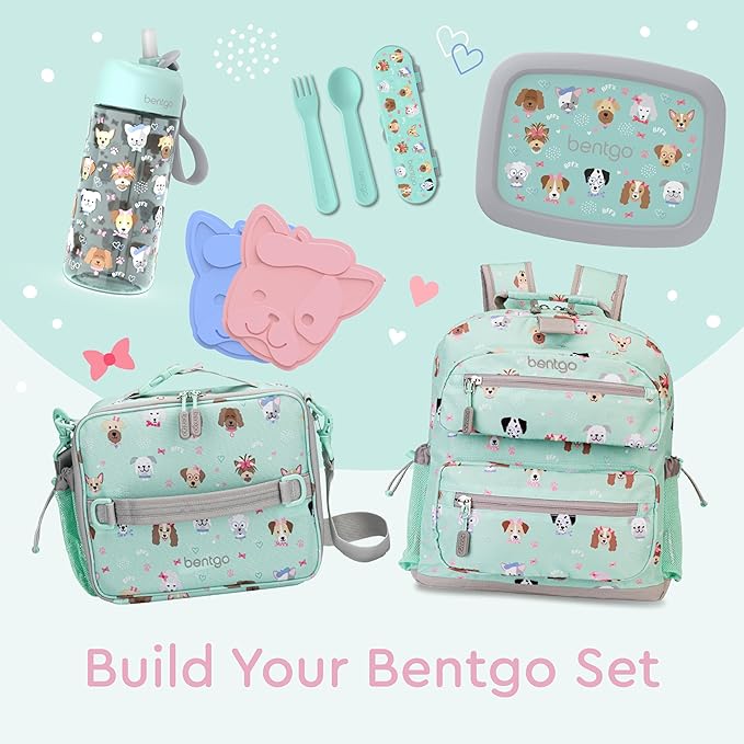 Bentgo Kids Utensil Set - Reusable Plastic Fork, Spoon & Storage Case - BPA-Free Materials, Easy-Grip Handles, Dishwasher Safe - Ideal for School Lunch, Travel, & Outdoors (Puppy Love)