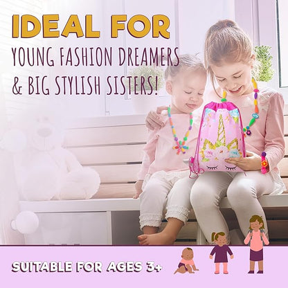 Orian Pop Beads Jewelry Making Kit for Girls, 550+ Piece Set for Girls Ages 3 and Up,Colorful Snap Beads,Bracelet,Necklaces and Rings Unicorn Gift Bag