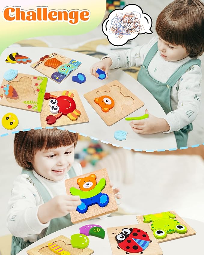 Bekayshad Wooden Puzzles Toddler Toys Gifts for 1 2 3 Year Old Boys Girls, 8 Pack Animal Jigsaw Puzzles Montessori Toys, Learning Educational Christmas Birthday Gifts for Girls Boys Ages 1-3