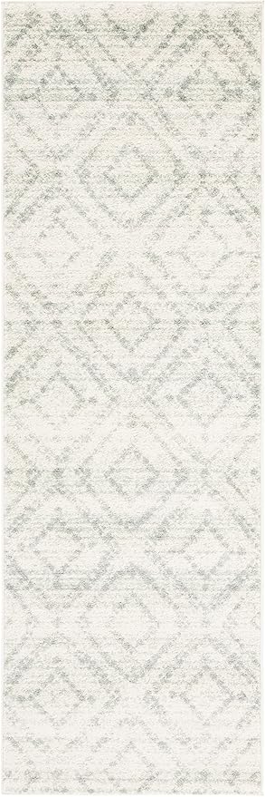 SAFAVIEH Adirondack Collection Runner Rug - 2'6" x 6' Runner, Ivory & Green, Modern Diamond Distressed Design, Ideal for High Traffic Areas in Living Room, Bedroom, Dining (ADR131X-26)