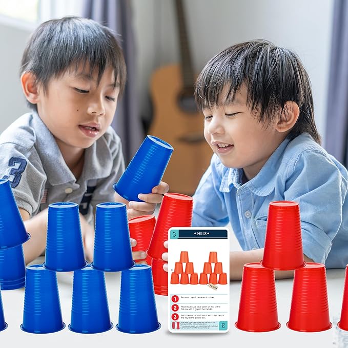 Gamie Challenge Cards for Stacking Cups Game - 40 Additional Cards with Instructions - 20 Medium and 20 High Difficulty Cards for Next Level Fun - Stacking Cups Sold Separately