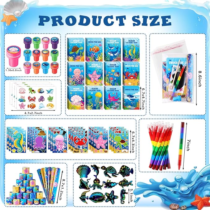 BenLouis 96Pcs Under the Sea Party Favors Ocean Animals Party Coloring Books Set Bulk for Kids Sea Fish Birthday Mermaid Party Goodie Bag Fillers School Classroom Gift Rewards Activity Supplies