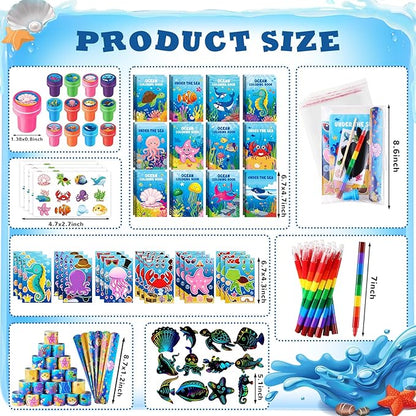 BenLouis 192Pcs Under the Sea Party Favors Ocean Animals Party Coloring Books Set Bulk for Kids Sea Fish Birthday Mermaid Party Goodie Bag Fillers School Classroom Gift Rewards Activity Supplies