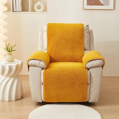 vctops Sherpa Fleece Recliner Chair Cover Super Soft Warm Plush Sofa Slipcover Furniture Protector Non Slip Washable Reclining Chair Cover for Kids, Pets (Yellow,30"x91")