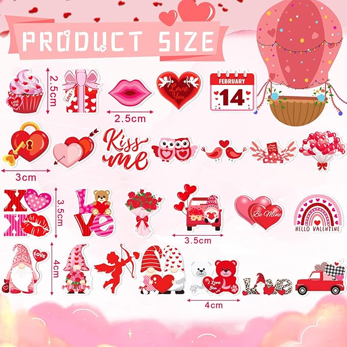JULBEAR Valentine's Day Foam Sticker, 300Pcs Cartoon Styles Color Printing Heart Self Adhesive Stickers for Kids Party Favors DIY Crafts Decorations