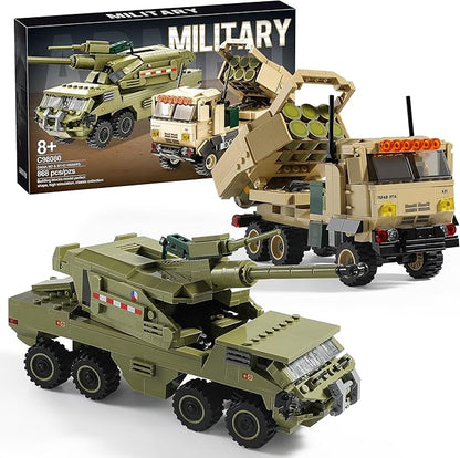 Military Vehicles Building Blocks Sets Compatible with Lego, Includes 2 Army Armored Trucks Toy Models - US M142 HIMARS & Dana M2, Great Army Toys Gift for Boys, Kids, and Teens Ages 8-14