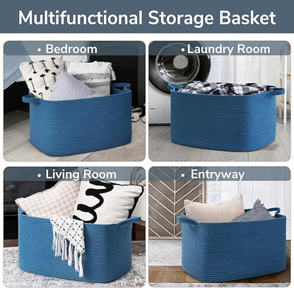 Goodpick Large Blanket Basket, Storage Baskets for Organizing, Rectangle Woven Basket for Clothes, Towels, Toy Baskets Storage Kids, 21.6" x 14.9" x 11.8"