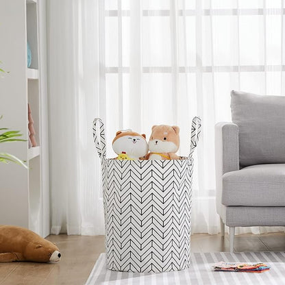 Large Storage Basket for Girls and Boys, Collapsible Laundry Hamper with Long Handles, Toy Bins for Nursery, Kids Room Décor Black Geometry