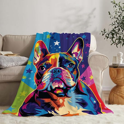 Bulldog Throw Blanket Cute Colorful Bulldog Pet Gifts for Dog Lovers Kids Girls Boys Adults Women Men Soft Cozy Warm Plush Fluffy Fuzzy Fleece Blanket Birthday Festival Decor 40''X50''