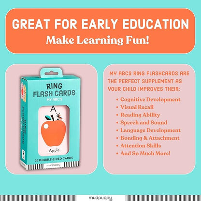 Mudpuppy My ABC's — Ring Flashcards 26 Durable Double Sided Alphabet Cards And Reclosable Ring With Colorful Art For Kids Ages 3+ Perfect For Preschool Or Travel For Teachers And Parents