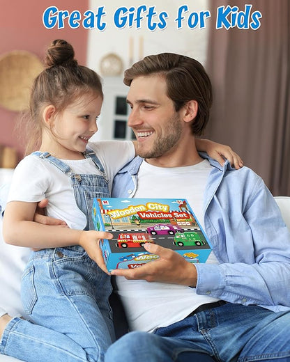 8-Piece Magnetic Wooden Train Set, Customizable City-Themed Vehicles for Kids 3+, Montessori Fine Motor Skills Educational Toy, Build Connect Explore with Endless Combinations