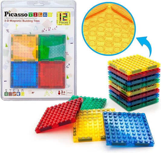 PicassoTiles Magnetic Brick Tiles STEM Creative Magnetic Tiles Building Block Set Building Brick Construction Toy Socket Spikes Toys Accessory Educational Imaginative Learning Kit Stacking Set