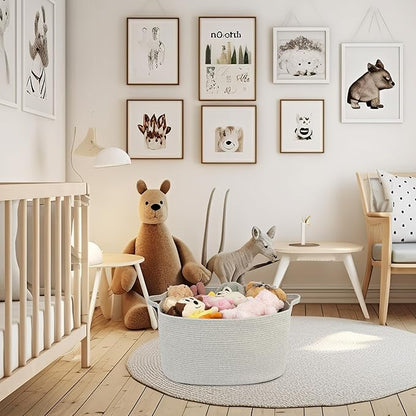XUANGUO Large Rectangle Blankets Basket Living Room 22"x17"x12" Woven Cotton Rope Storage Baskets for Nursery Toy Baskets for Kids and Dogs Laundry Basket Bin for Clothes Towels grey