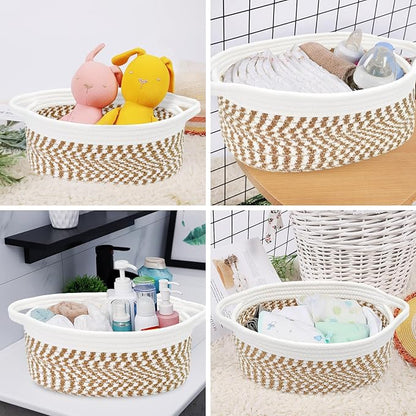 ABenkle Small Basket, 12"x 8" x 5" Cute Small Woven Basket, Rope Room Shelf Storage Basket, Cat Dog Toys Basket Chest Box, Decorative Empty Gift Basket with Handles