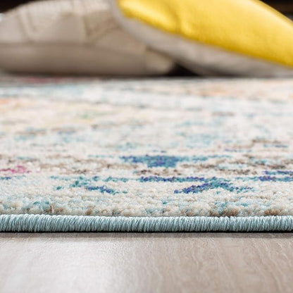 SAFAVIEH Madison Collection Runner Rug - 2'2" x 14', Blue & Yellow, Boho Diamond Distressed Design, Non-Shedding & Easy Care, Ideal for High Traffic Areas in Living Room, Bedroom (MAD418K)