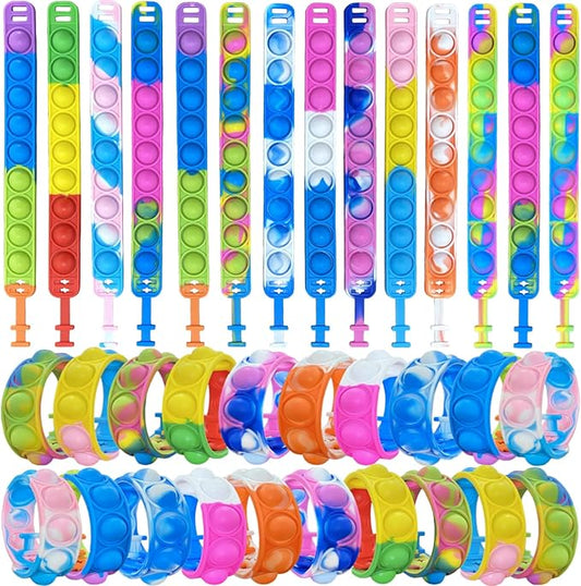 100pcs Rainbow Pop Bracelet Bubble Fidget Toys Pack Adjustable Silicone Bracelet Pop Toy, Pop Squeeze Toys Stress Relief Hand Finger Pop Toys Party Favor Student Gift for Kids Adults