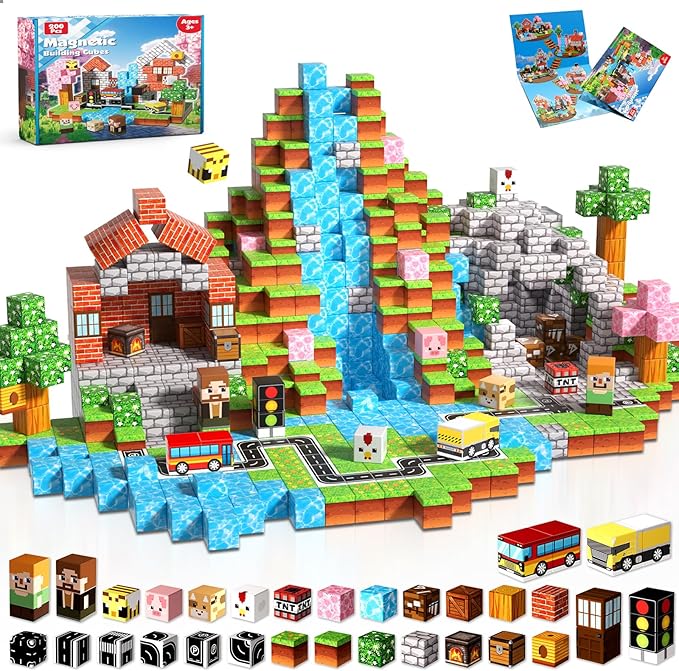 Magneverse 200 PCS 0.8in Magnetic Blocks - Magnet Toys & Magnetic Building Blocks Cubes, Stacking Magnets, STEM Toys for School Acitivities, Birthday Gifts for Boys Age 3+ Years Old (Theme: Forests)
