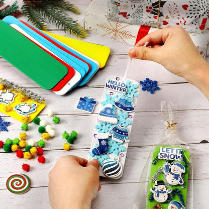 JULBEAR 36 Sets Christmas Crafts Kits DIY Blank Foam Bookmarks Decorations Sets Leaf Foam Self-Adhesive Stickers Arts for Kids Winter Christmas Party Favors Classroom Activity Gift Exchange