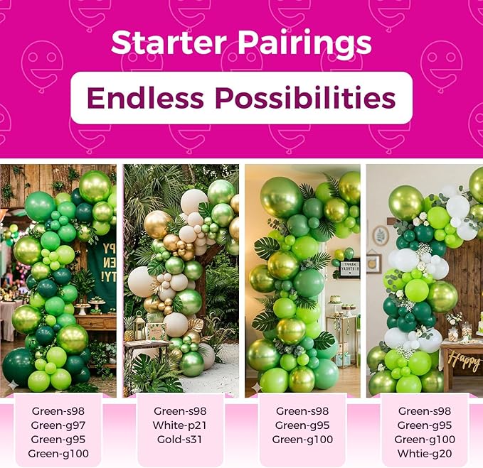 Bezente Metallic Green Balloons Latex Party Balloons - 100 Pack 12 inch Round Helium Metallic Apple Lime Green Balloons for Summer Wedding Engagement Bridal Shower Birthday Party Decorations