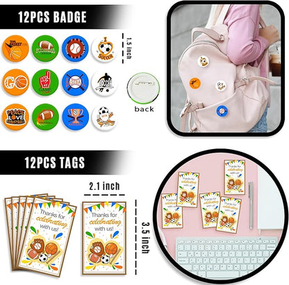 122 PCS Sports Party Favors Basketball Baseball Football Soccer Party Gift Thank You Tags Goodie Bags for Sports Club Party Favors Kid Birthday Party Baby Shower Sports Theme Party Supplies (Style 01)