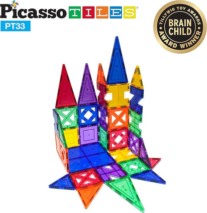 PicassoTiles Educational Set Magnetic Building Tiles with Unique Shapes & Clear Box Tile 3D Magnet Construction Block Different Shapes Connects with Other Figure for Boys & Girls Ages 3+