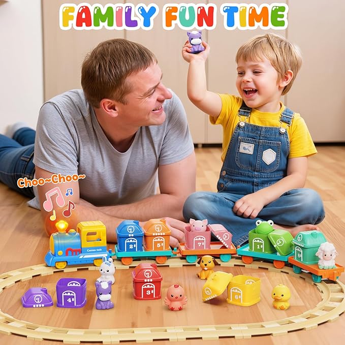Toddler Boy Girl Toys 1-2-3, Train Set for Toddlers 2-4 with Music & Light, Toys for 1 2 3 Year Old Boy Girl, Counting Matching Sorting Montessori Learning Toy, 1 2 3 Year Old Boy Girl Birthday Gifts