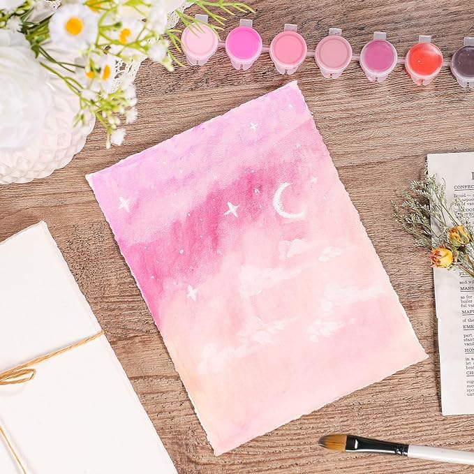 25 Sheets Watercolor Paper, 300 GSM Deckled Edge Paper 6 x 8 inch Rough/Textured Handmade Paper Cotton Paper White Textured Paper for Watercolors, Wedding Invitations, Cards, Crafts