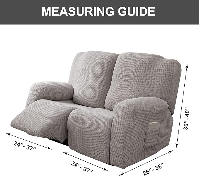 Genina Recliner Loveseat Cover Stretch Couch Covers Sofa slipcover for 2 Seat Reclining Couch Thick Jacquard Furniture Protector (Light Grey)