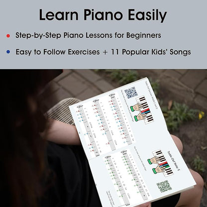 QMG Color Piano and Keyboard Stickers and Complete Color Note Piano Music Lesson and Guide Book for Kids and Beginners; Designed and Printed in USA