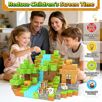 Norline Magnetic Blocks - 100PCS Build Mine Magworld Forest Cottage Set, Kids Building Toys for Boys Girls Age 3-5 4-8 5-7, Construction Craft Sensory Toys Birthday Gifts for 3+ Years Old
