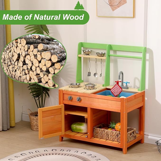 Mud Kitchen for Kids Outdoor - Kids Outdoor Play Kitchen Playset with Cookware Accessories - Perfect for Chef Pretend Play