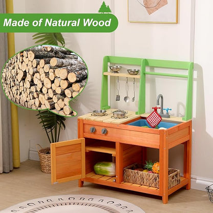 Mud Kitchen for Kids Outdoor - Kids Outdoor Play Kitchen Playset with Cookware Accessories - Perfect for Chef Pretend Play