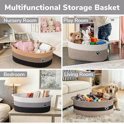 Large Dog Toy Basket, 19.7" X 11" X 7.9" Woven Baskets for Dog Cat Storage, Toy Basket with Handles for Nursery, Living Room, Gift Baskets Empty for Baby Shower, Mixed-Gray