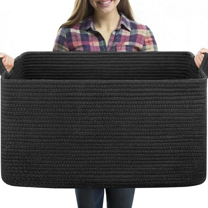 OIASKET 70L Large Blanket Basket, 21.6" x 16.9" x 11.8" Woven Storage Basket for Living Room, Nursery Blanket Storage for Toys, Towels, Dirty Clothes (Black)